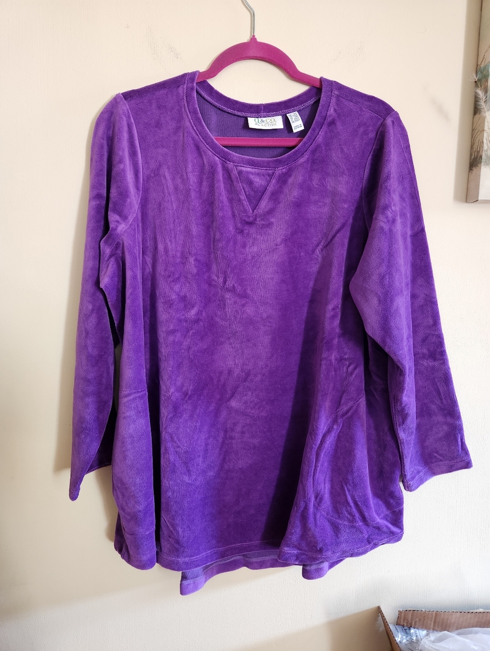D & Co. Active Long Sleeve Top Velour Purple 1XP New